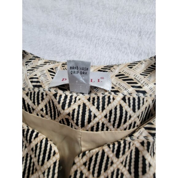 Papell Petites Womens Beige Black Geometric Pattern Button-Up Jacket Blazer 10P - Picture 4 of 8